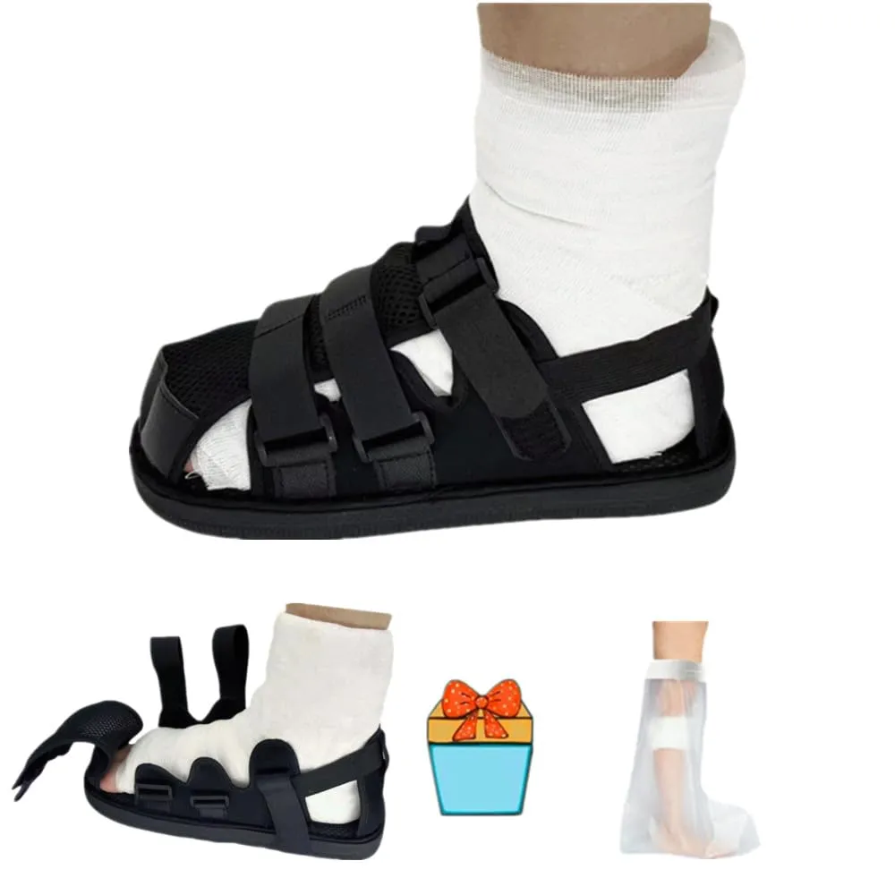 Post Op Shoe, Recovery Plaster Shoe with Waterproof Leg Cast Cover, Operation Foot Support for Injury, Fracture, Plantar Fasciitis and More, Unisex, Adjustable, Lightweight, Easy to Wear (XL)