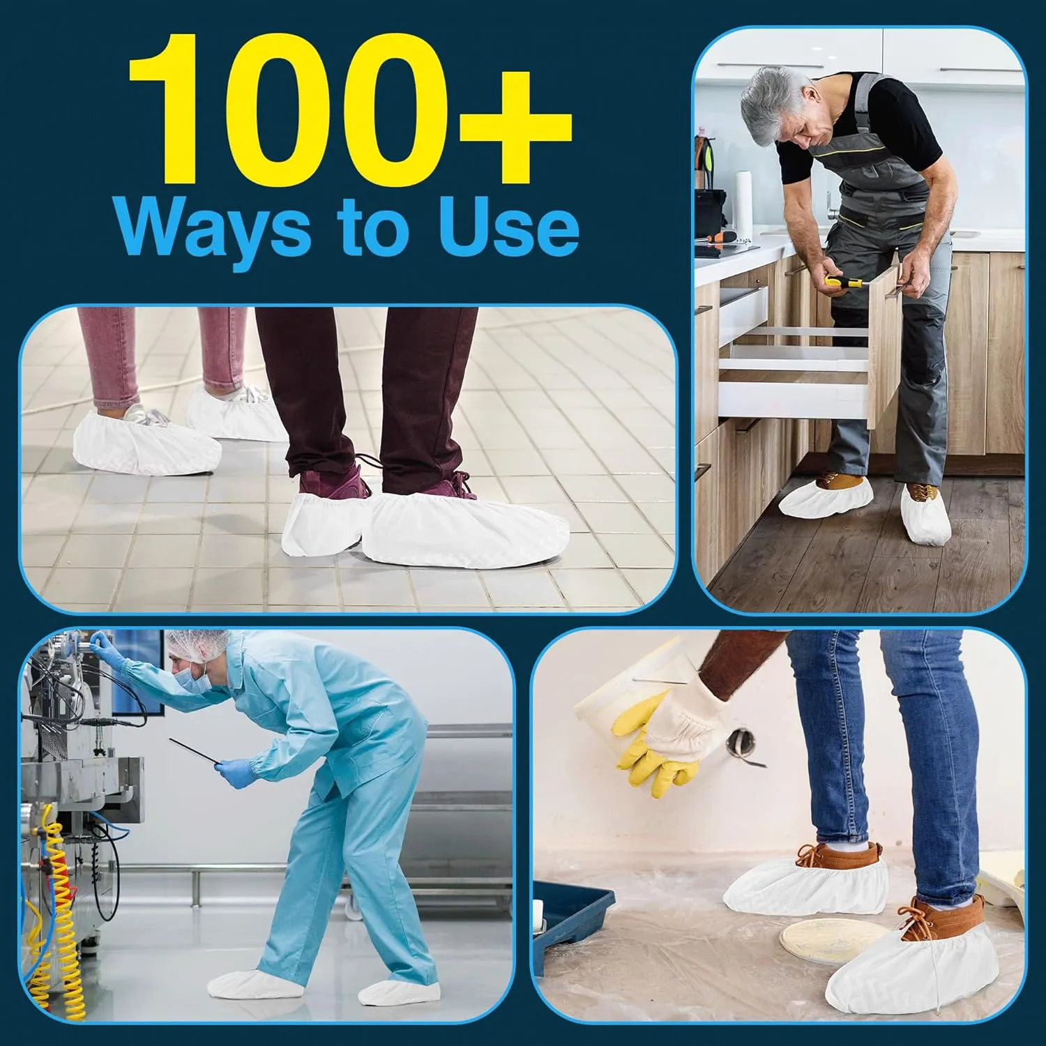 Premium Disposable Boot & Shoe Covers Booties | 100 Pack | Durable, Non-Slip, Non-Toxic, Water Resistant, Recyclable Protectors for Indoor & Outdoor | Large Size Fits Most Shoes (White)