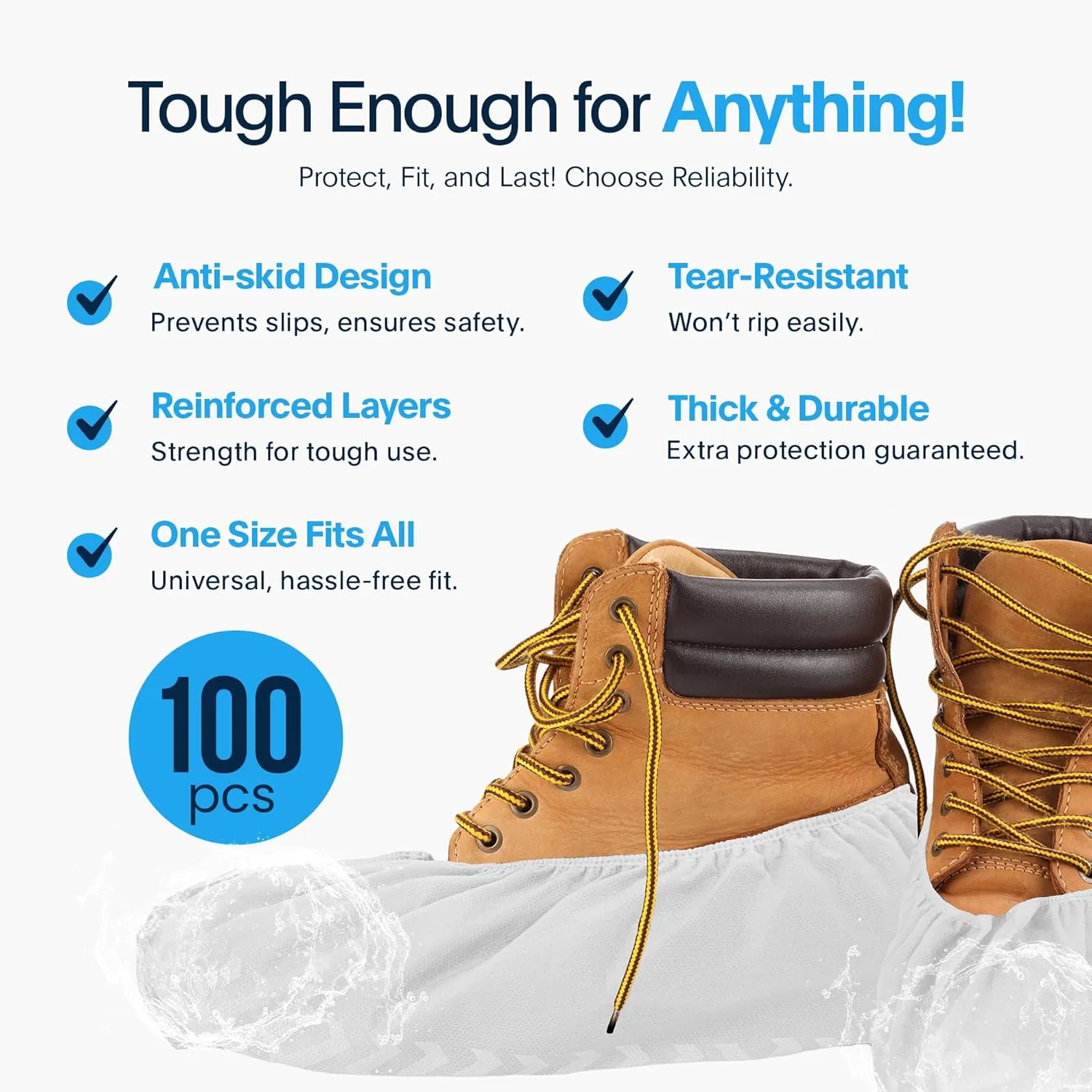 Premium Disposable Boot & Shoe Covers Booties | 100 Pack | Durable, Non-Slip, Non-Toxic, Water Resistant, Recyclable Protectors for Indoor & Outdoor | Large Size Fits Most Shoes (White)