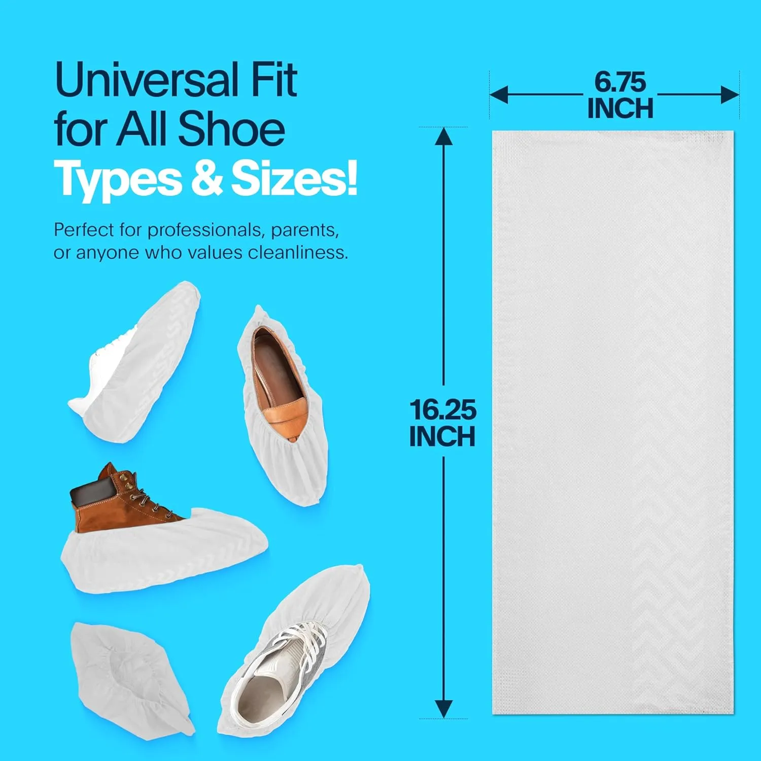 Premium Disposable Boot & Shoe Covers Booties | 100 Pack | Durable, Non-Slip, Non-Toxic, Water Resistant, Recyclable Protectors for Indoor & Outdoor | Large Size Fits Most Shoes (White)
