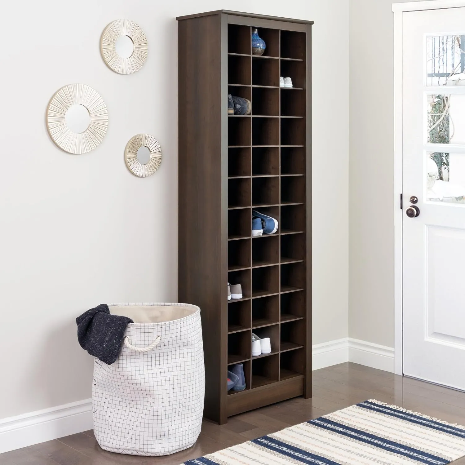 Prepac White Tall Storage Cabinet, Shoe Cabinet, Entryway Furniture with 36 Shoe Cubbies 13"D x 23.5" W x 72.5" H
