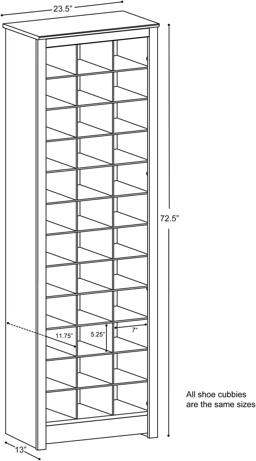 Prepac White Tall Storage Cabinet, Shoe Cabinet, Entryway Furniture with 36 Shoe Cubbies 13"D x 23.5" W x 72.5" H