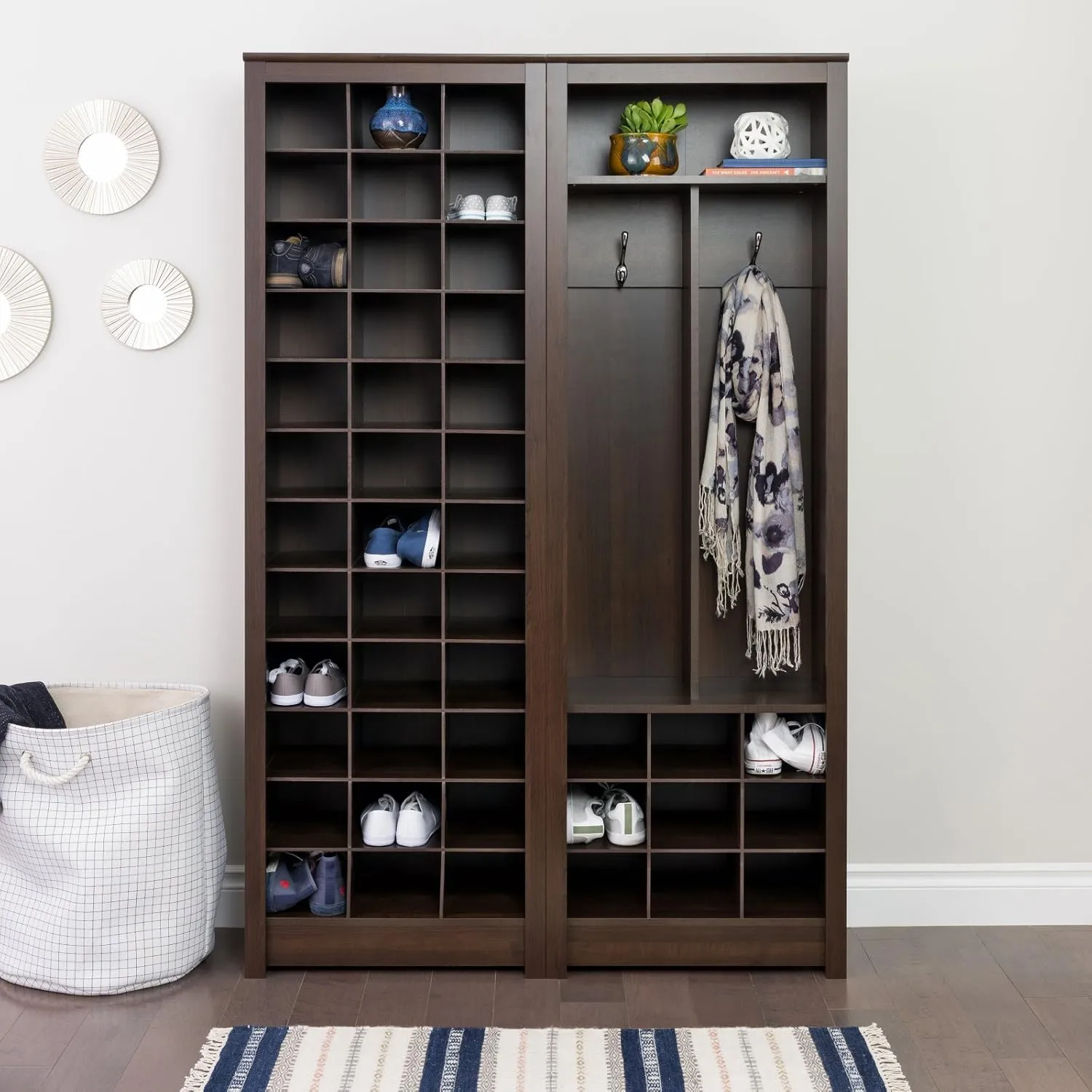 Prepac White Tall Storage Cabinet, Shoe Cabinet, Entryway Furniture with 36 Shoe Cubbies 13"D x 23.5" W x 72.5" H