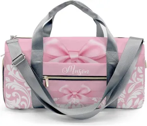 Princess Bow Pink Personalized Duffel Bag,Custom Travel Gym Bag with Name,Waterproof Sports Overnight Bag with Shoe Compartment & Shoulder Strap