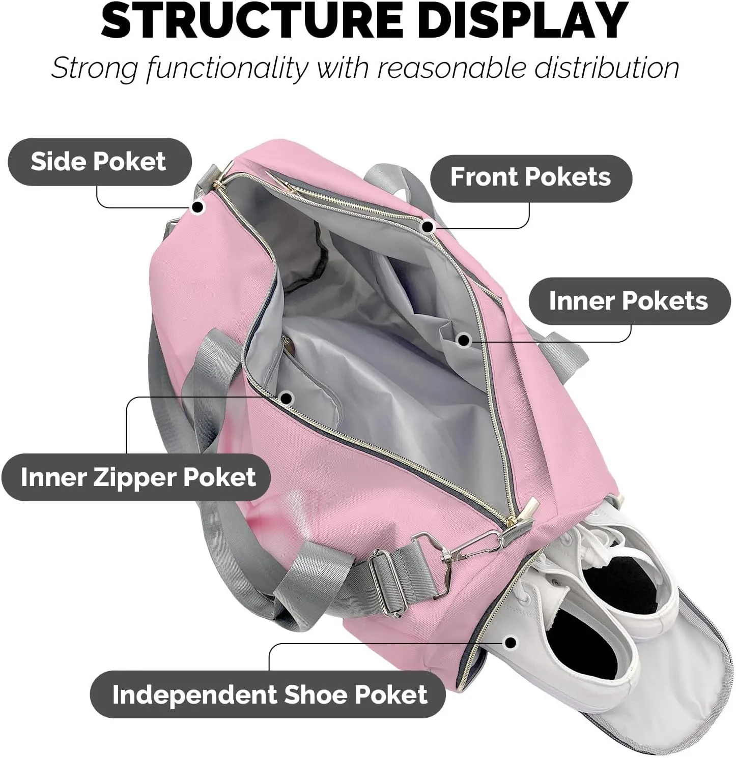 Princess Bow Pink Personalized Duffel Bag,Custom Travel Gym Bag with Name,Waterproof Sports Overnight Bag with Shoe Compartment & Shoulder Strap