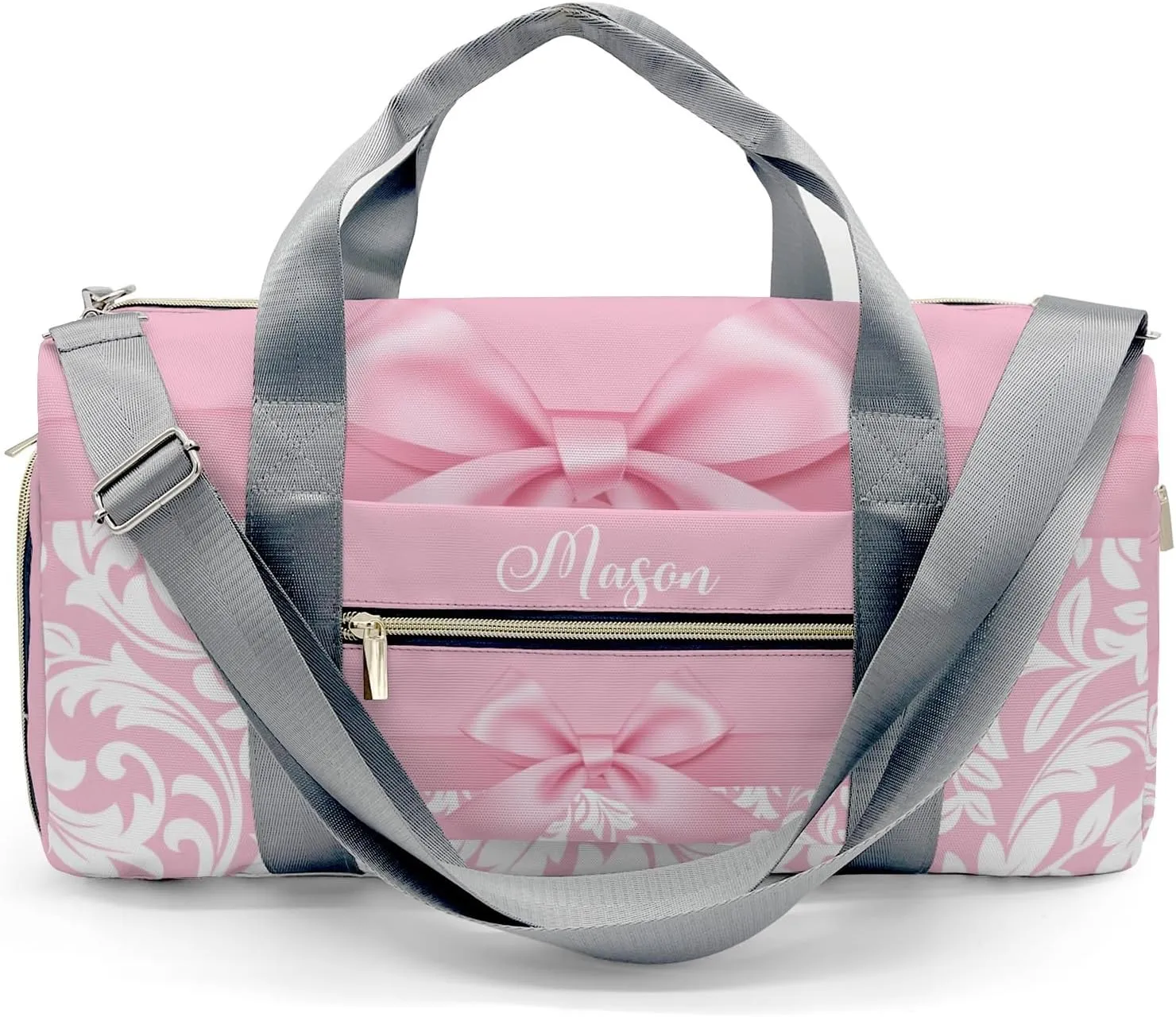 Princess Bow Pink Personalized Duffel Bag,Custom Travel Gym Bag with Name,Waterproof Sports Overnight Bag with Shoe Compartment & Shoulder Strap