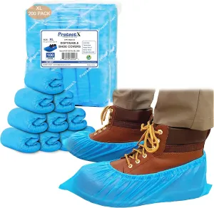 ProtectX Disposable Shoe & Boot Covers, XL Extra Large, 200-pack (100 pairs), Waterproof, Slip Resistant, Durable CPE plastic, Fits up to Men’s 14 US Size and All Women’s US Size Shoes
