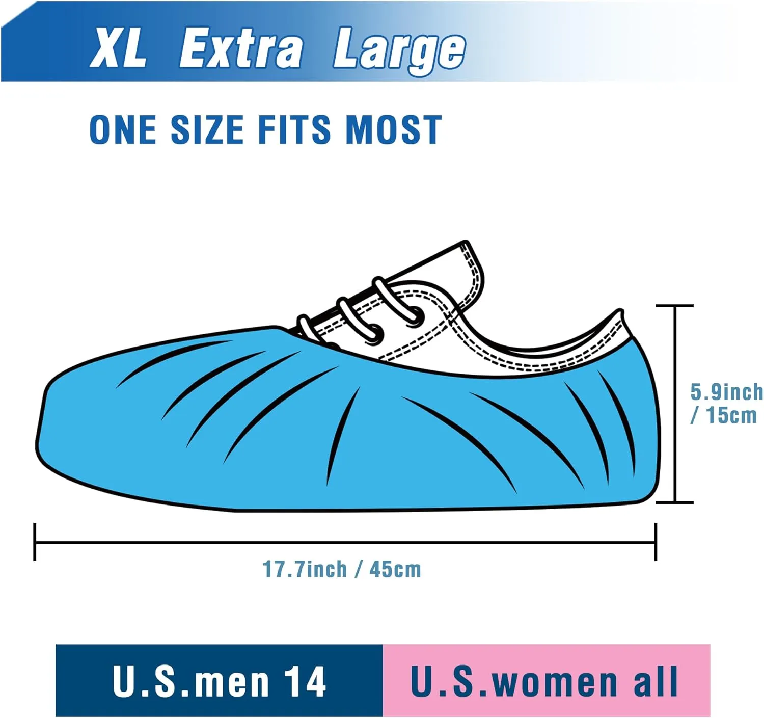 ProtectX Premium Disposable Shoe Covers, Extra Large 100-pack (50 pairs), Water & Slip Resistant, Durable Non-Woven Polypropylene Fabric for Booties, Fits Up to 14 US Men and all US Women Size, Blue