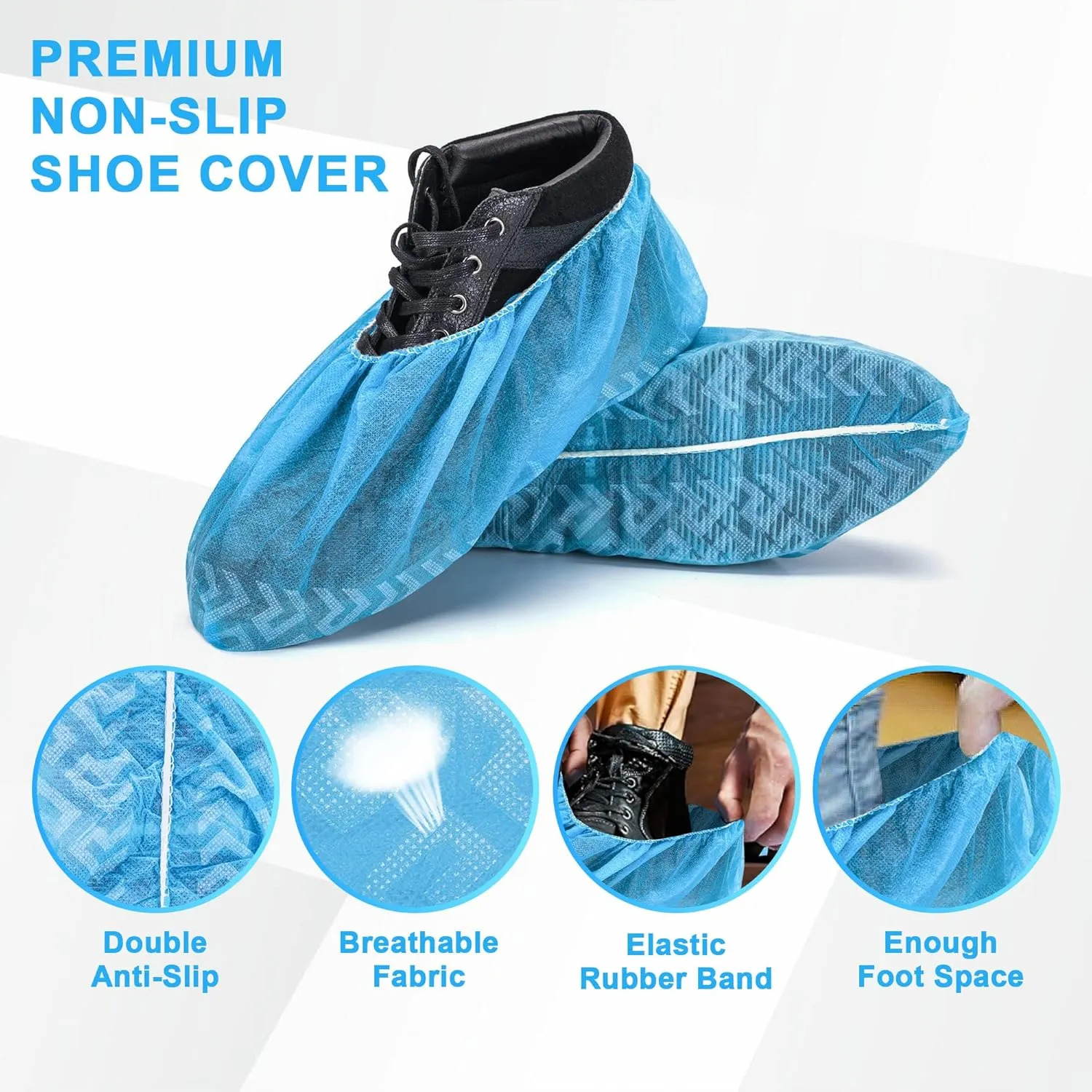 ProtectX Premium Disposable Shoe Covers, Extra Large 100-pack (50 pairs), Water & Slip Resistant, Durable Non-Woven Polypropylene Fabric for Booties, Fits Up to 14 US Men and all US Women Size, Blue