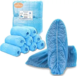 ProtectX Premium Disposable Shoe Covers, Extra Large 100-pack (50 pairs), Water & Slip Resistant, Durable Non-Woven Polypropylene Fabric for Booties, Fits Up to 14 US Men and all US Women Size, Blue
