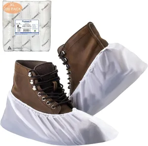 ProtectX White Disposable Shoe & Boot Covers, XL Extra Large, 200-pack (100 pairs), Waterproof, Slip Resistant, Durable CPE Plastic, Fits up to Men's 14 US Size and All Women's US Size Shoes