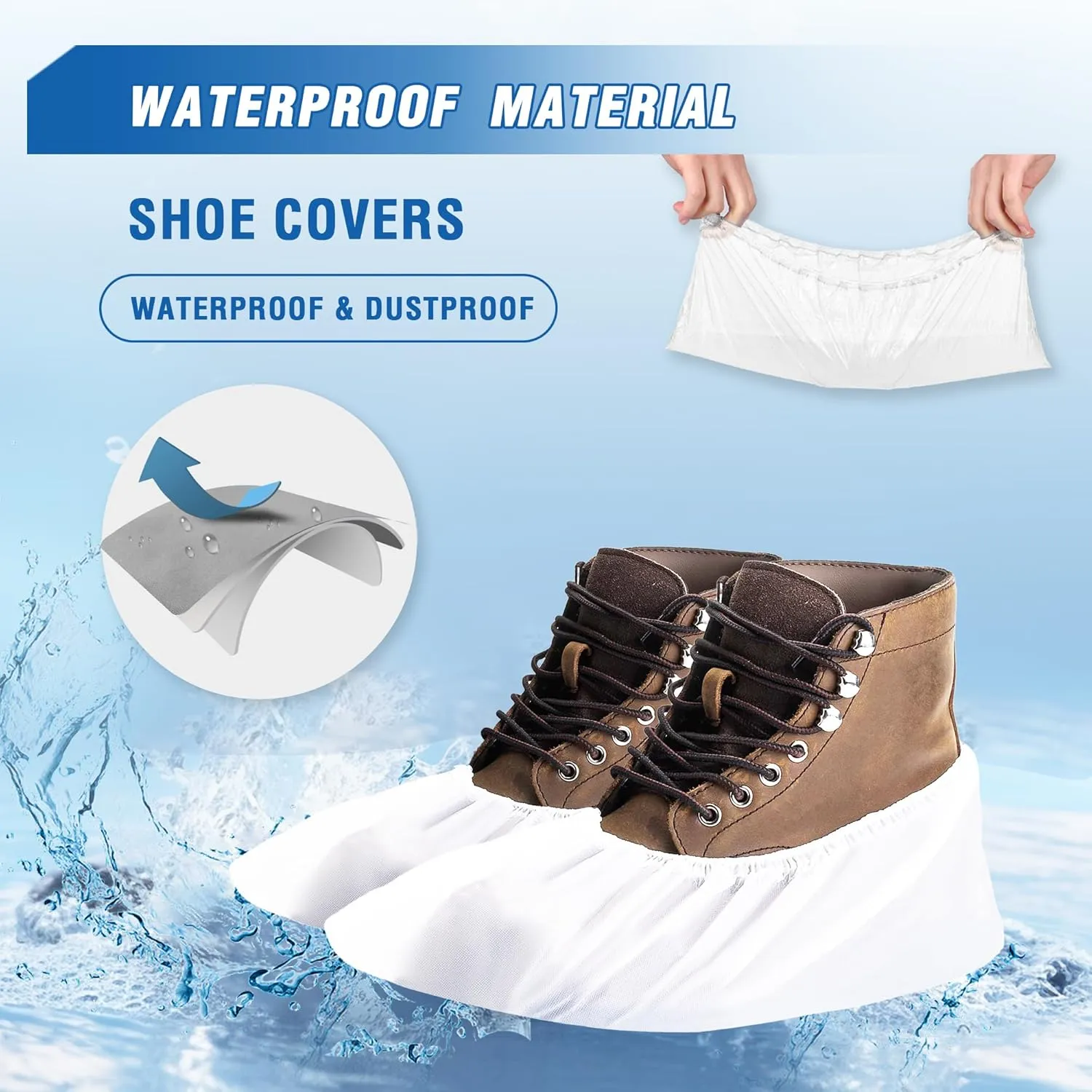 ProtectX White Disposable Shoe & Boot Covers, XL Extra Large, 200-pack (100 pairs), Waterproof, Slip Resistant, Durable CPE Plastic, Fits up to Men's 14 US Size and All Women's US Size Shoes