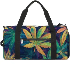 Psychedelic Cannabis Leaf Fitness Large Gym Bag for Unisex with Shoe Compartment & Wet Pocket