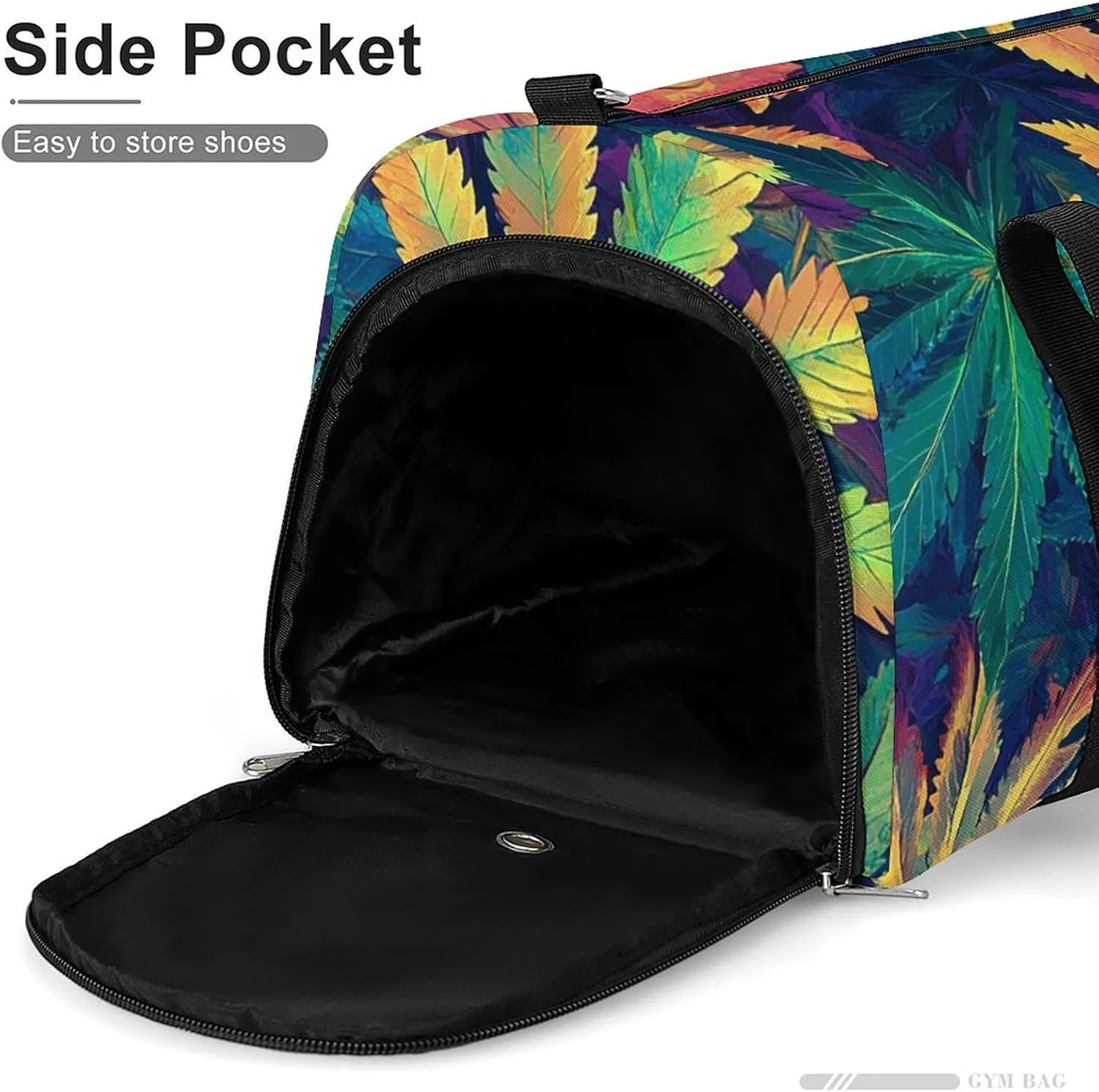 Psychedelic Cannabis Leaf Fitness Large Gym Bag for Unisex with Shoe Compartment & Wet Pocket