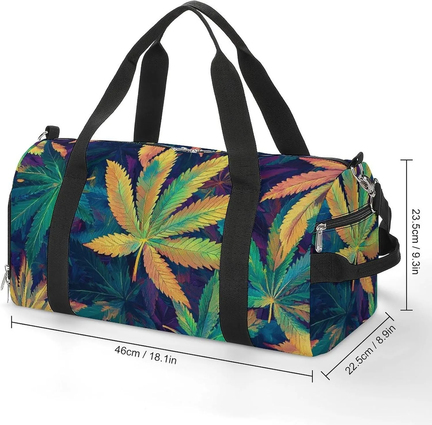 Psychedelic Cannabis Leaf Fitness Large Gym Bag for Unisex with Shoe Compartment & Wet Pocket