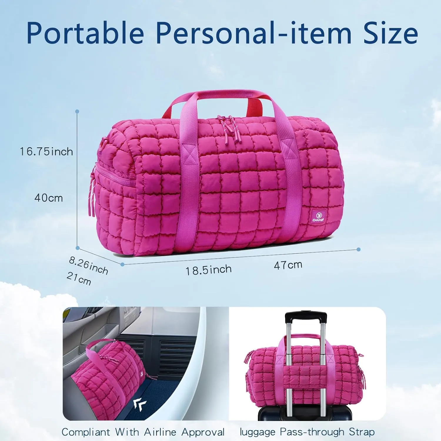 Quilted Gym Bag for Women,Duffle Bag for Travel with Wet Pocket,Carry on Weekender Bags for Women,Travel Bag with Shoe Compartment(Rose red)