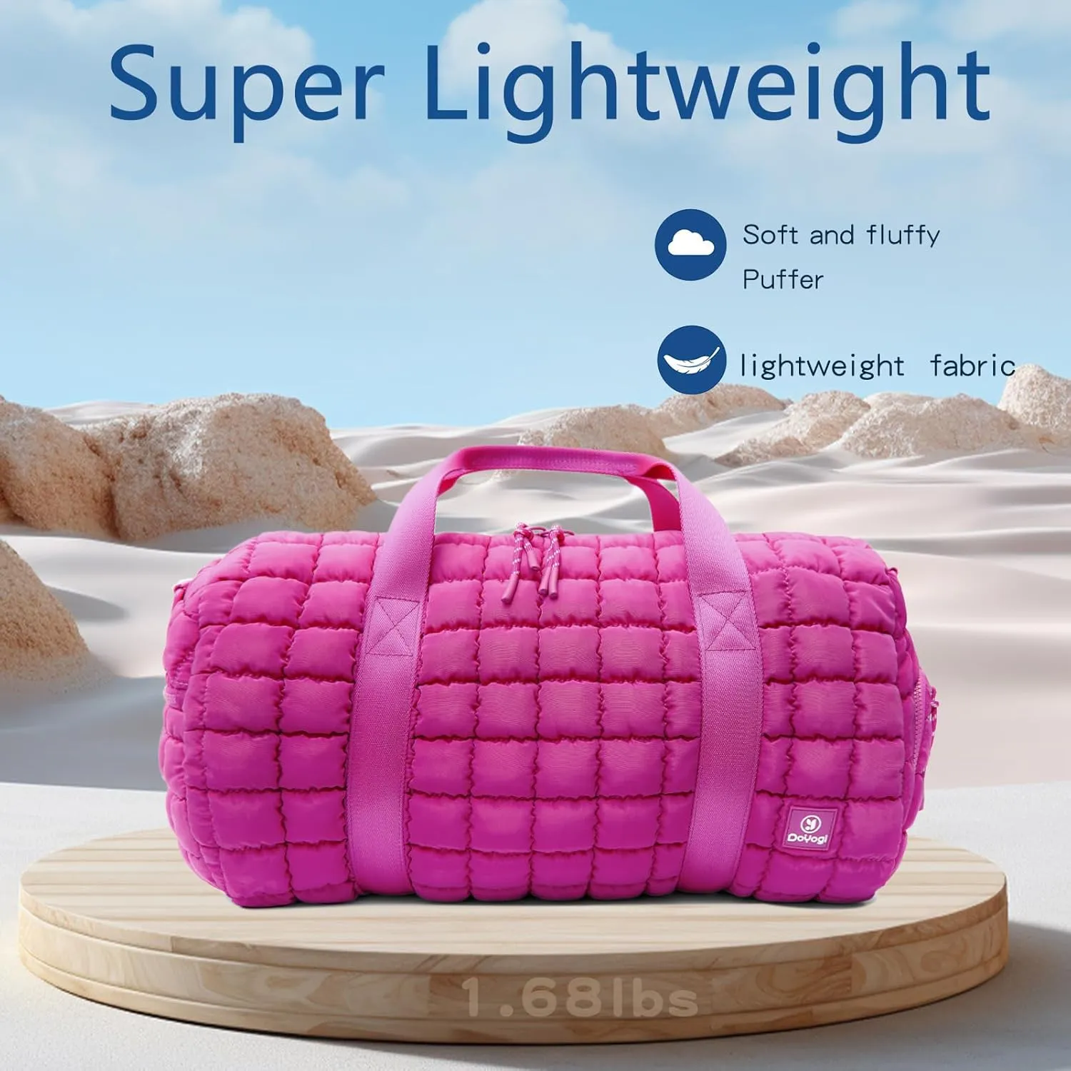 Quilted Gym Bag for Women,Duffle Bag for Travel with Wet Pocket,Carry on Weekender Bags for Women,Travel Bag with Shoe Compartment(Rose red)