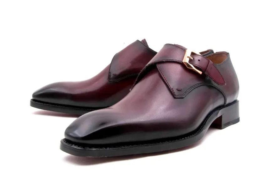 "Edward Sr." Burnished Calfskin Monkstrap Shoe Burgundy
