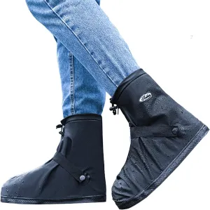 Rain Shoe Covers Waterproof Rain Boot Shoe Cover PVC Rubber Sole Reusable Anti-Slip Rain Snow Boots Overshoes Gear Shoes Durable Mud-Proof Shoe Protector for Cycling Outdoor Travel (Black, XXXL)