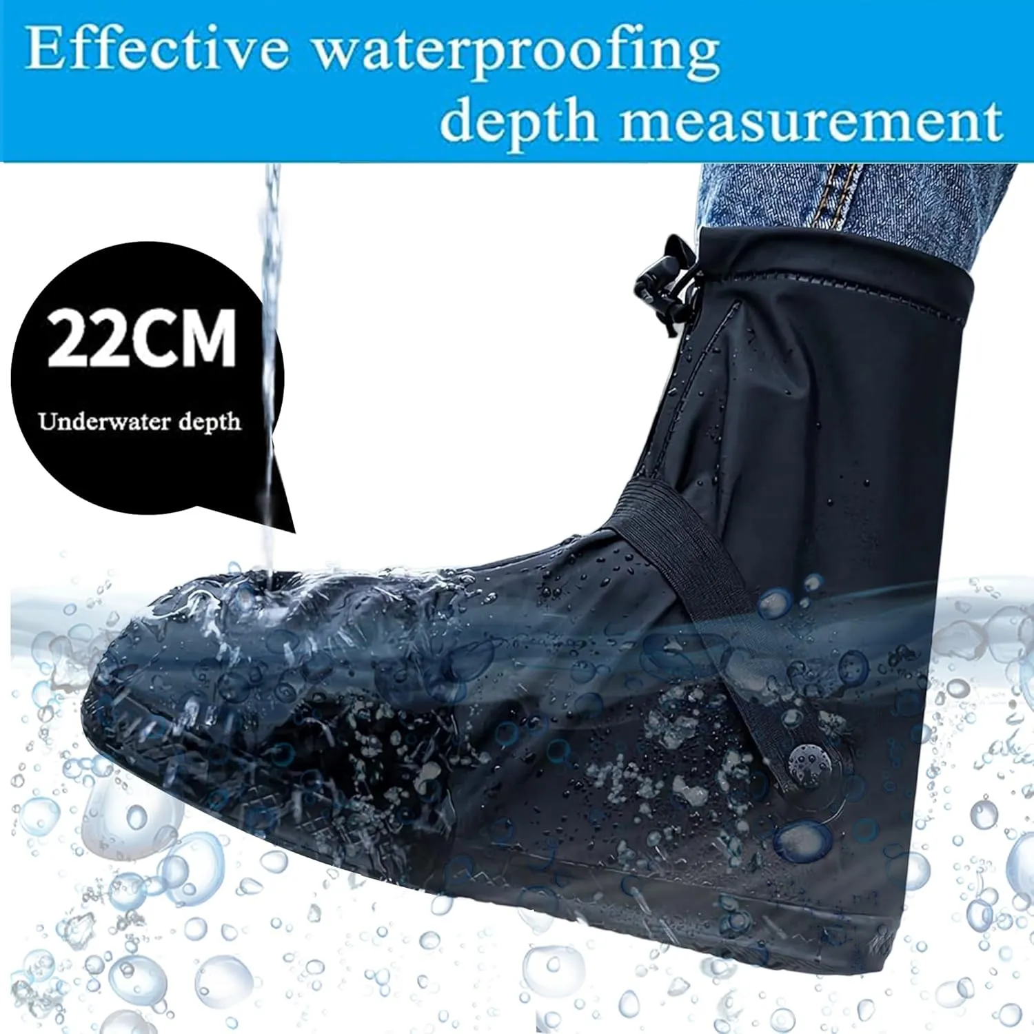 Rain Shoe Covers Waterproof Rain Boot Shoe Cover PVC Rubber Sole Reusable Anti-Slip Rain Snow Boots Overshoes Gear Shoes Durable Mud-Proof Shoe Protector for Cycling Outdoor Travel (Black, XXXL)