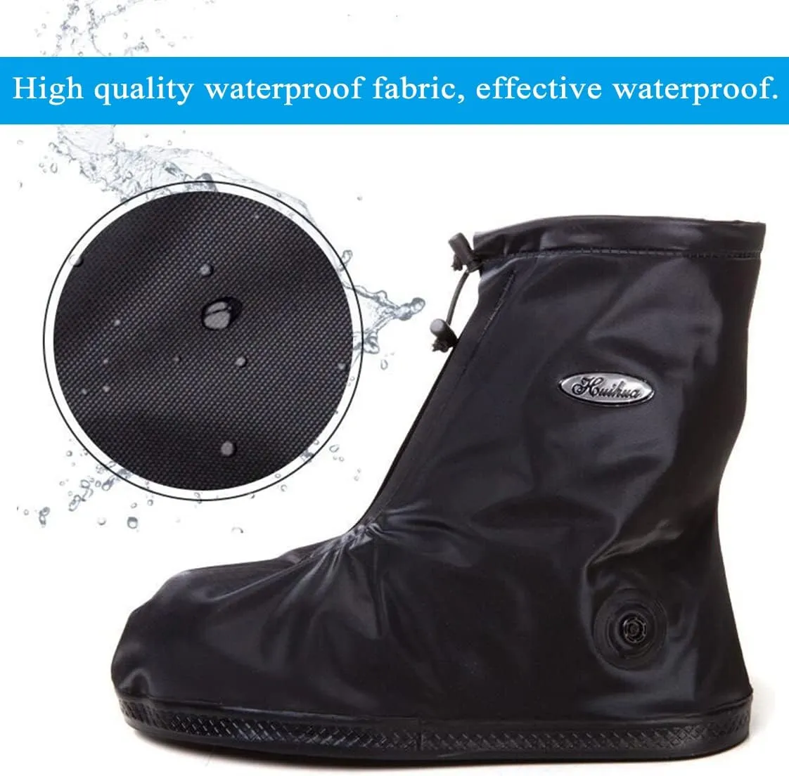 Rain Shoe Covers Waterproof Rain Boot Shoe Cover PVC Rubber Sole Reusable Anti-Slip Rain Snow Boots Overshoes Gear Shoes Durable Mud-Proof Shoe Protector for Cycling Outdoor Travel (Black, XXXL)
