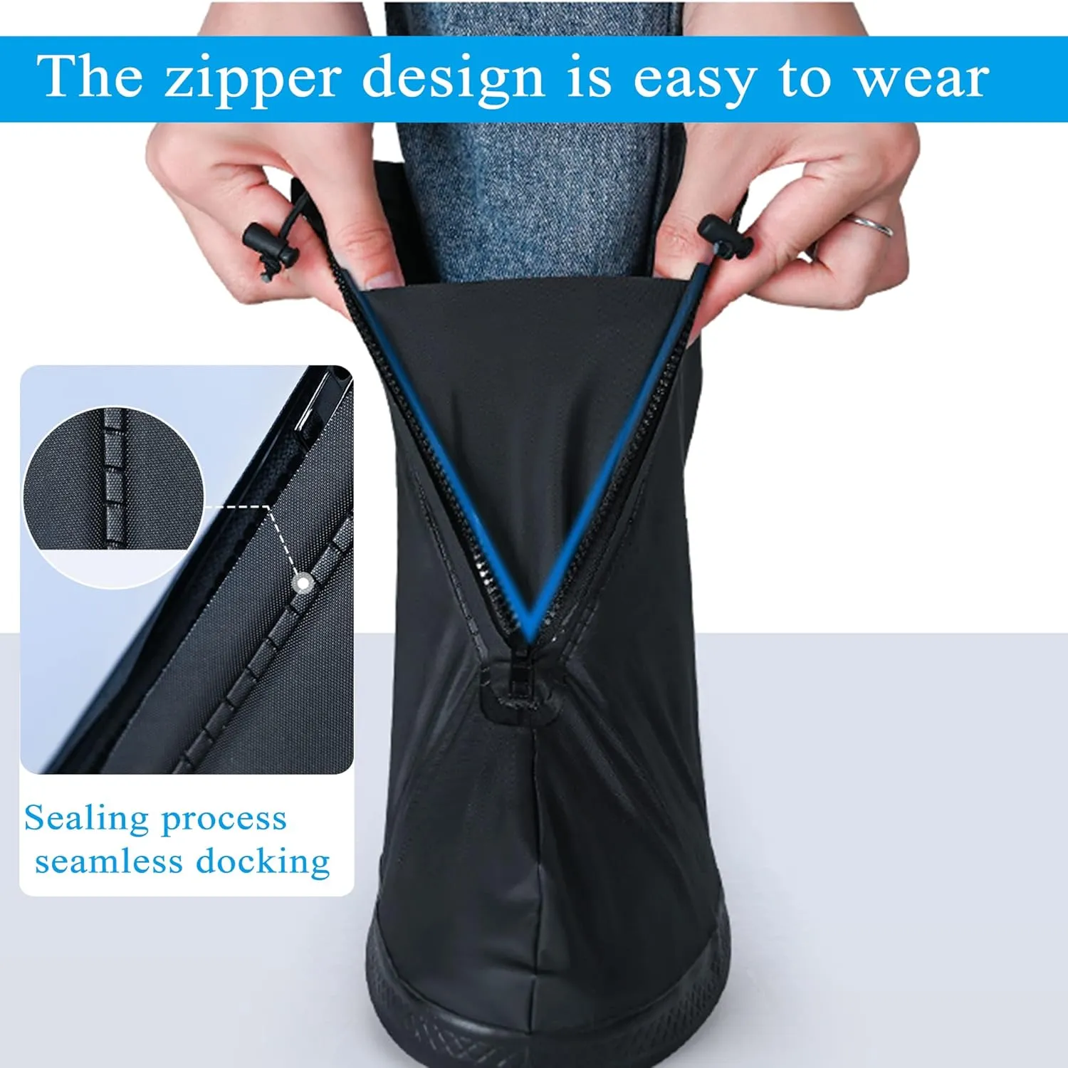 Rain Shoe Covers Waterproof Rain Boot Shoe Cover PVC Rubber Sole Reusable Anti-Slip Rain Snow Boots Overshoes Gear Shoes Durable Mud-Proof Shoe Protector for Cycling Outdoor Travel (Black, XXXL)
