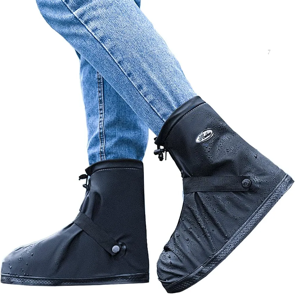 Rain Shoe Covers Waterproof Rain Boot Shoe Cover PVC Rubber Sole Reusable Anti-Slip Rain Snow Boots Overshoes Gear Shoes Durable Mud-Proof Shoe Protector for Cycling Outdoor Travel (Black, XXXL)
