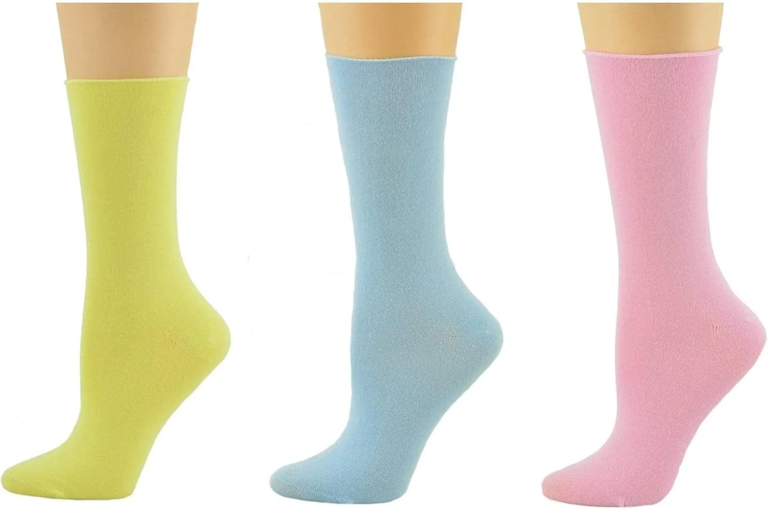 Rayon from Bamboo Roll Top Mid-Calf Crew Socks - Soft, Moisture-Wicking, Comfortable & breathable 3-pack Pair