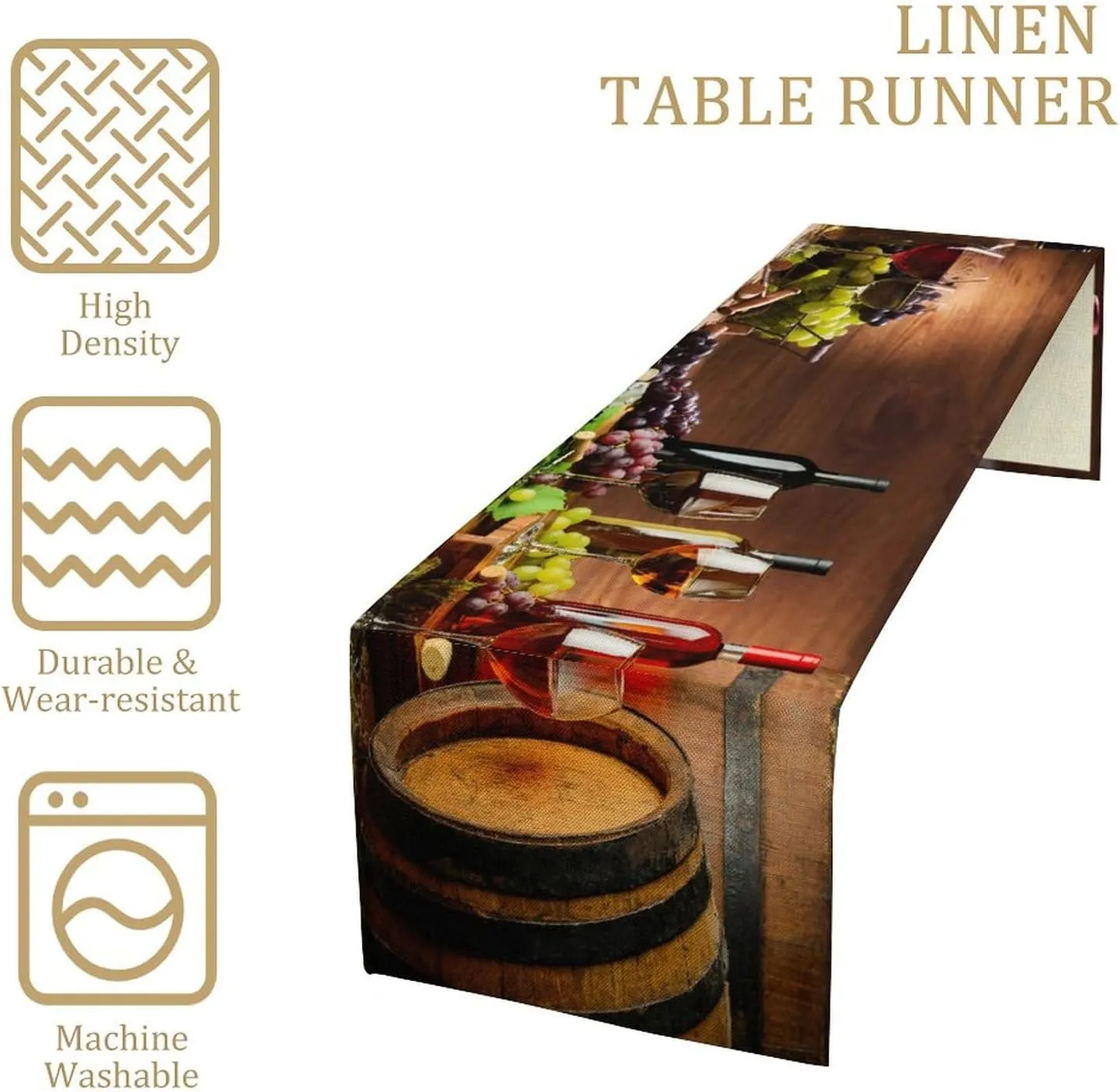 Red and White Wine Glasses Wooden Table Runner Double Sided, Long Table Runner Cover for Wedding Kitchen Party Holiday Dining Home Everyday 13x90Inch