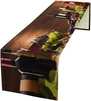 Red and White Wine Glasses Wooden Table Runner Double Sided, Long Table Runner Cover for Wedding Kitchen Party Holiday Dining Home Everyday 13x90Inch