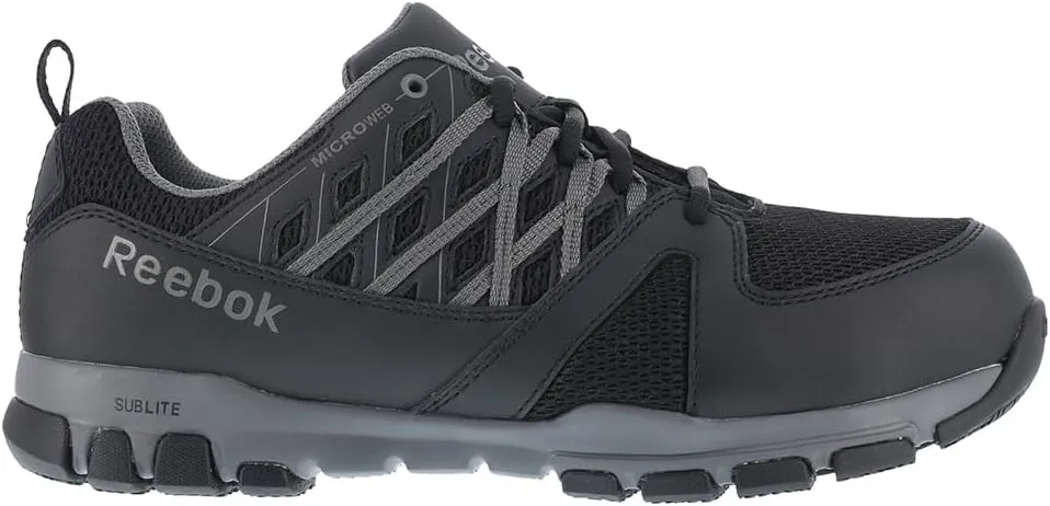 Reebok Work Men's RB4015 Sublite Athletic Soft Toe Work Shoe Black with Grey Trim Safety