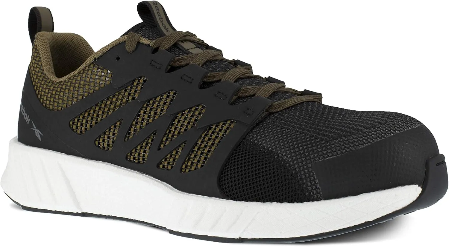 Reebok Work Men's RB4313 Fusion Flexweave Safety Composite Toe Athletic Work Shoe Black and Khaki Brown, 10