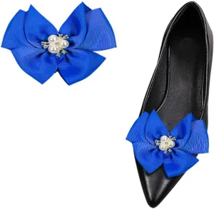 Removable Shoe Buckles Women Pearl Bow Shoe Clips Decorative Shoes Accessories for Wedding party