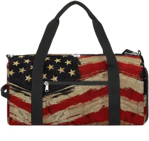 Retro America Flag Sport Gym Duffle Travel Bag with Shoe Compartment,Wet Pocket for Men and Women
