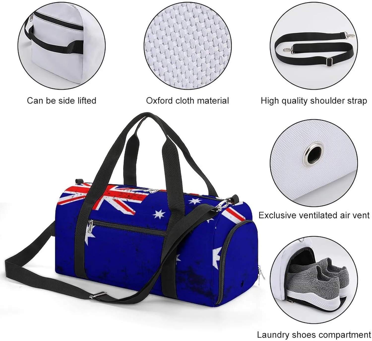 Retro Australia Flag Gym Bag-Workout Organizer with Water Resistant Compartments for Gym Lovers