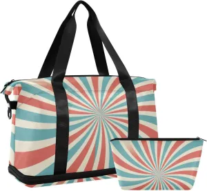 Retro Sunlight Stripes Gym Bag for Women Sport Travel Duffel Bag Shoulder Weekender Overnight Bags with Wet Pocket & Shoe Compartment