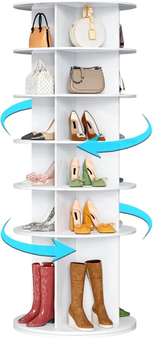 Rotating Shoe Rack Tower, 6 Tier Revolving Shoe Rack, 360° Spinning Shoe Rack for Closet, Vertical Shoe Tower Organizer, Easy to Assemble Closet Organizers and Storage for Handbag,Shoe