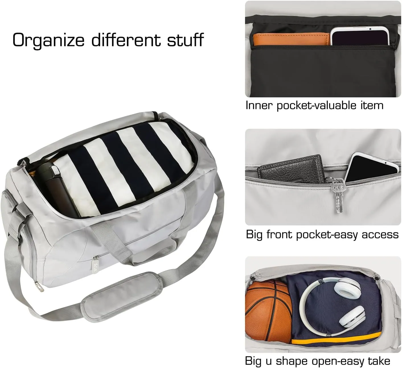 ROTOT Gym Duffel Bag, Gym Bag with Waterproof Shoe Pouch, Weekend Travel Bag with a Water-resistant Insulated Pocket