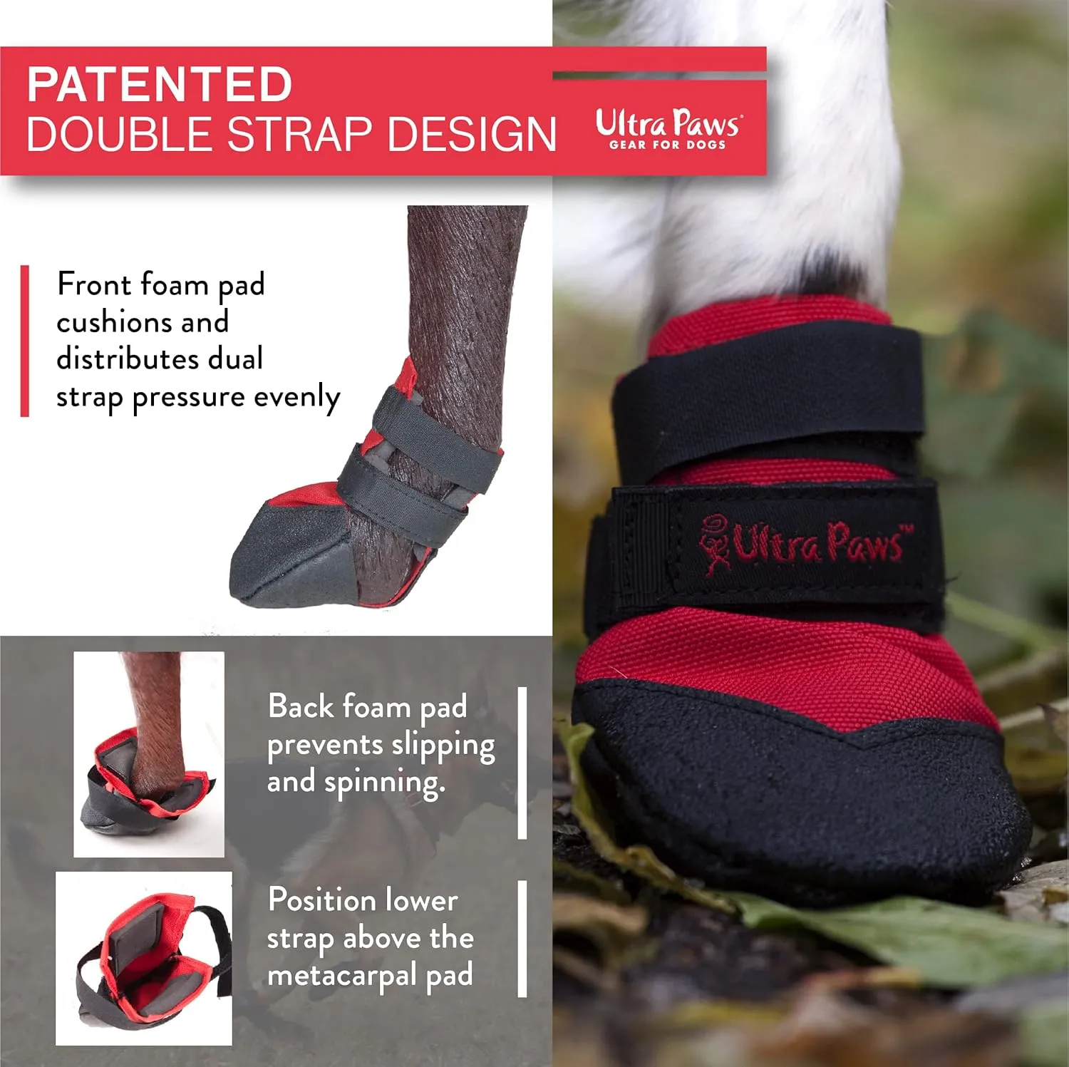 Rugged Dog Boots and Paw Protectors for Small, Medium and Large Dogs Red (Size 8)