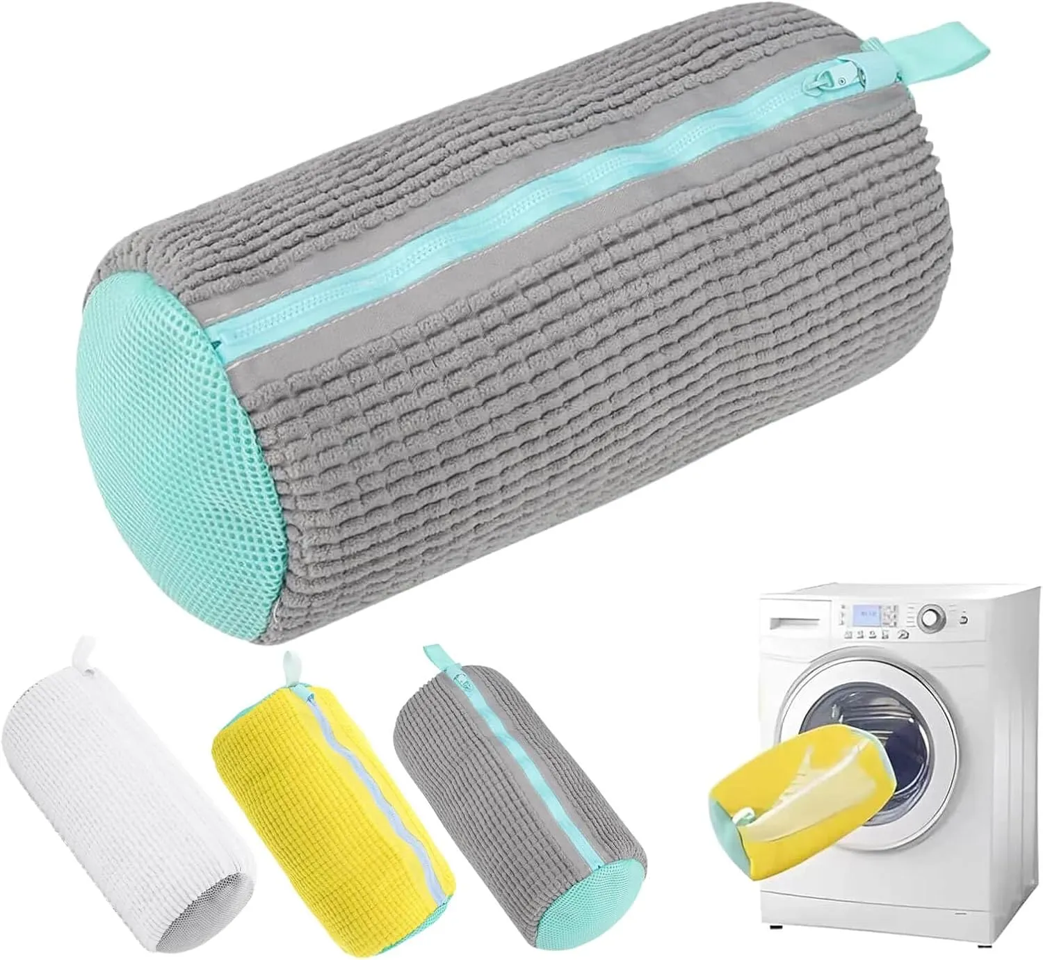 Rywell Shoe Washing Bag | Reusable Laundry Shoe Bags for Sneaker, Tennis & Sports | Invisible Zipper Side Opening Design | Durable Machine-Washable Yellow Protector (Gray *2)