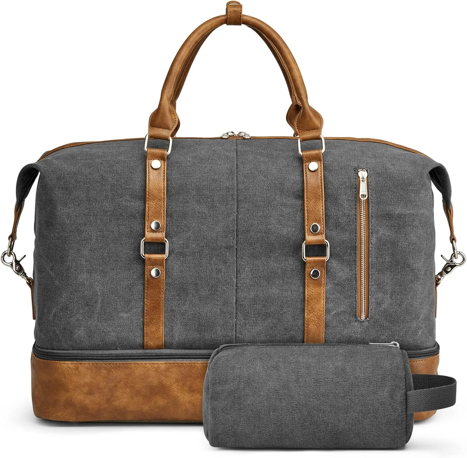 S-ZONE Weekender Bag for Men Canvas Duffle Large Weekend Overnight Travel Carry On Tote Bag with Shoe Compartment (Grey)