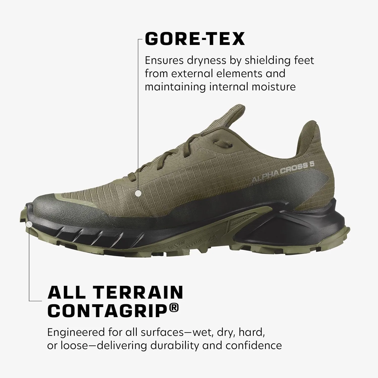 Salomon Men’s Alphacross 5 Gore-Tex, Waterproof Trail Running Shoes