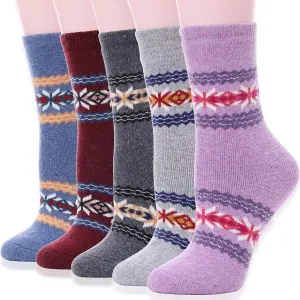 Sandsuced 5 Pack Merino Wool Hiking Socks for Women Warm Winter Thick Thermal Cozy Boot Work Soft Ladies Socks