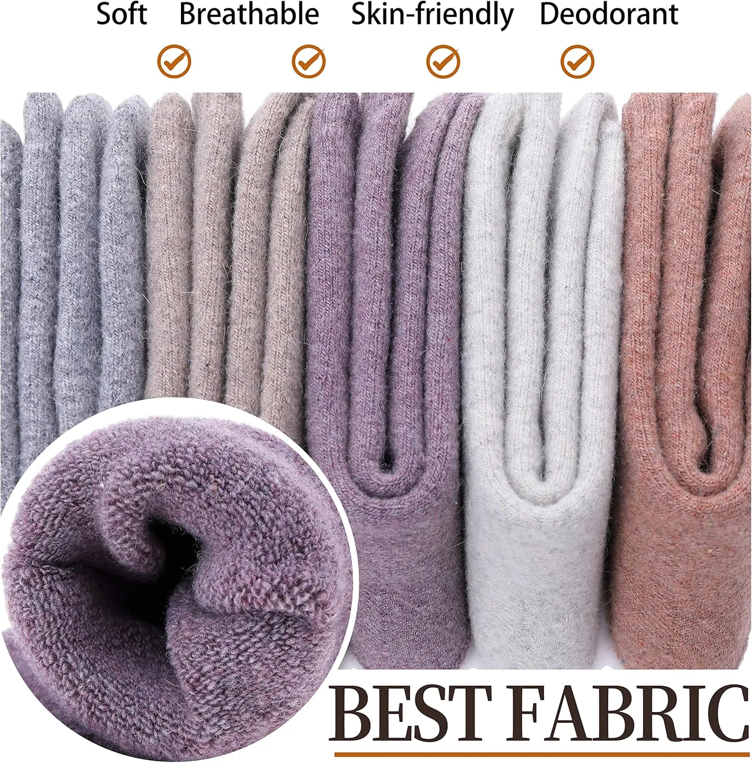 Sandsuced 5 Pack Merino Wool Hiking Socks for Women Warm Winter Thick Thermal Cozy Boot Work Soft Ladies Socks