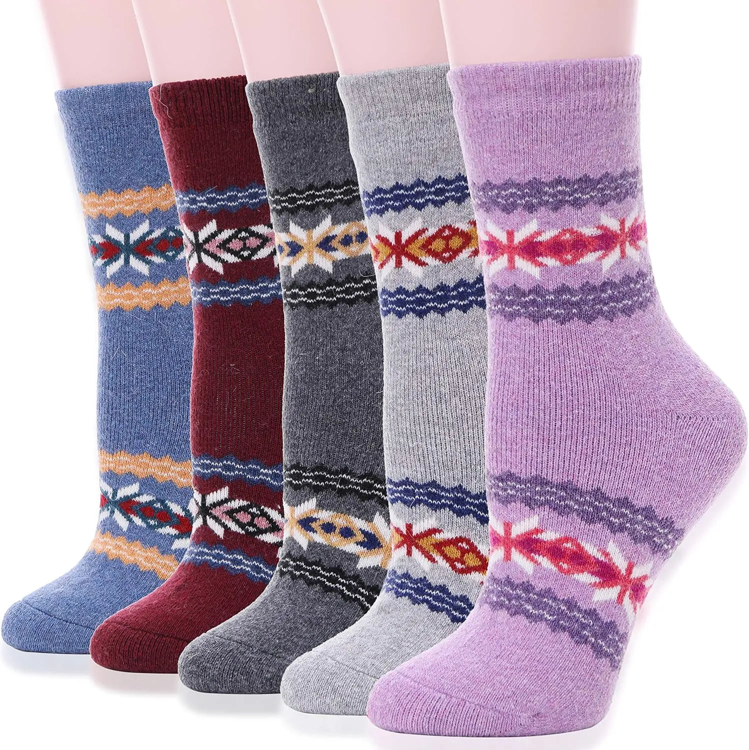 Sandsuced 5 Pack Merino Wool Hiking Socks for Women Warm Winter Thick Thermal Cozy Boot Work Soft Ladies Socks