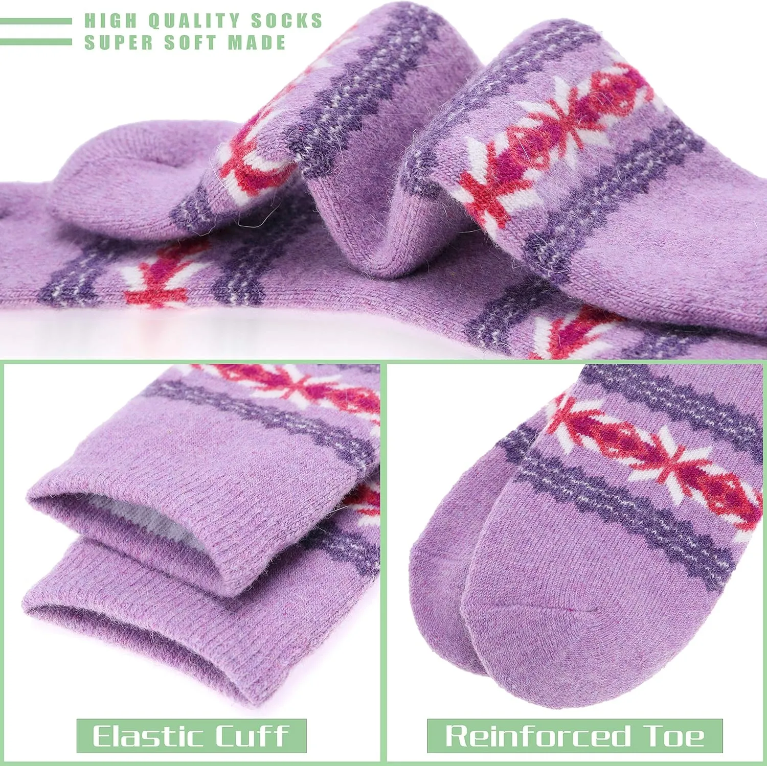 Sandsuced 5 Pack Merino Wool Hiking Socks for Women Warm Winter Thick Thermal Cozy Boot Work Soft Ladies Socks