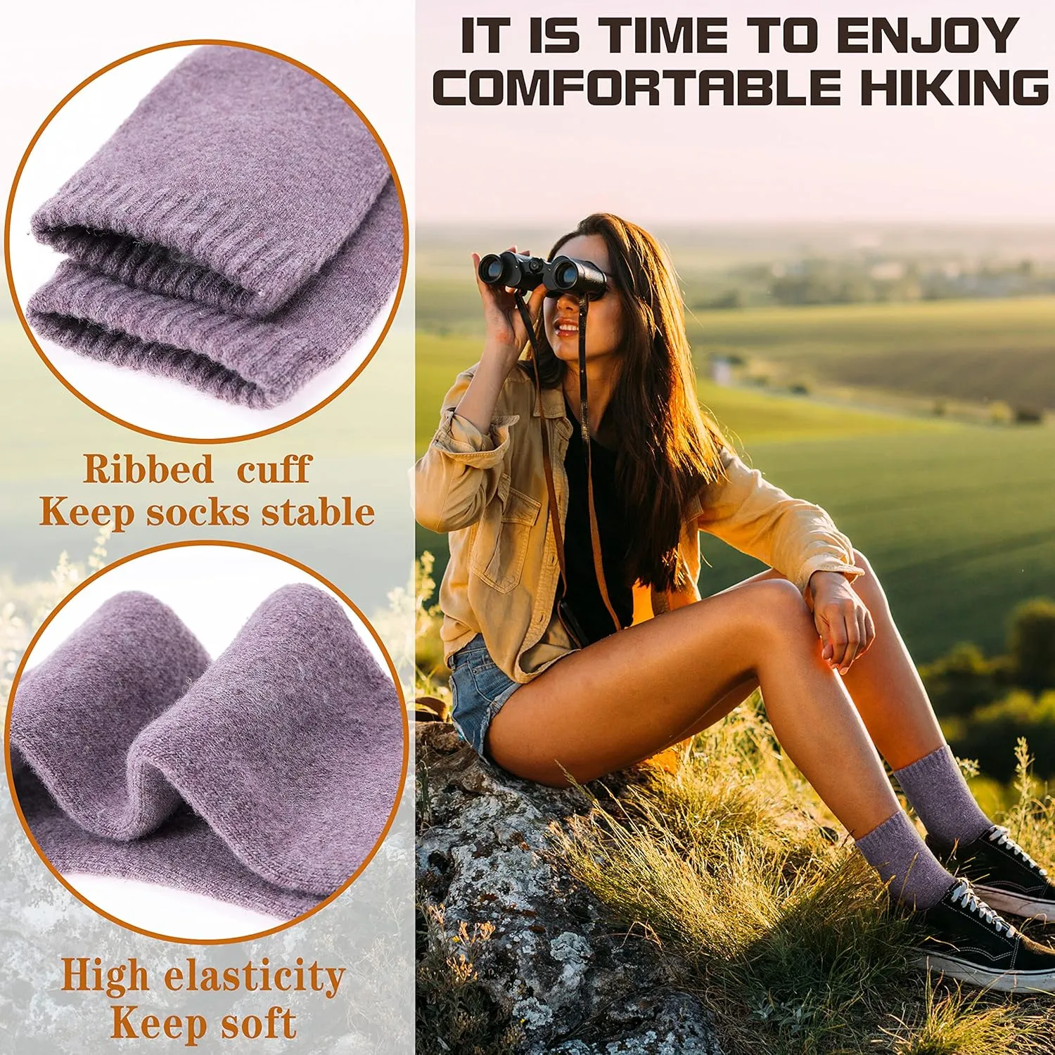 Sandsuced 5 Pack Merino Wool Hiking Socks for Women Warm Winter Thick Thermal Cozy Boot Work Soft Ladies Socks