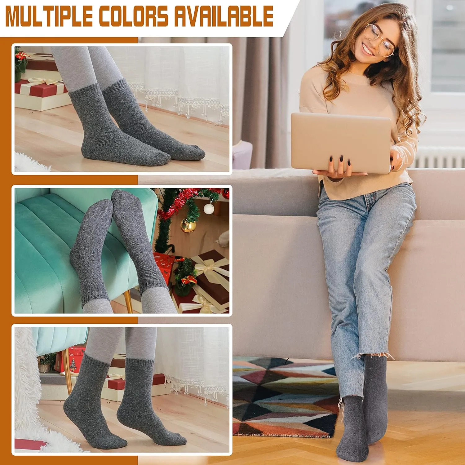 Sandsuced 5 Pack Merino Wool Hiking Socks for Women Warm Winter Thick Thermal Cozy Boot Work Soft Ladies Socks