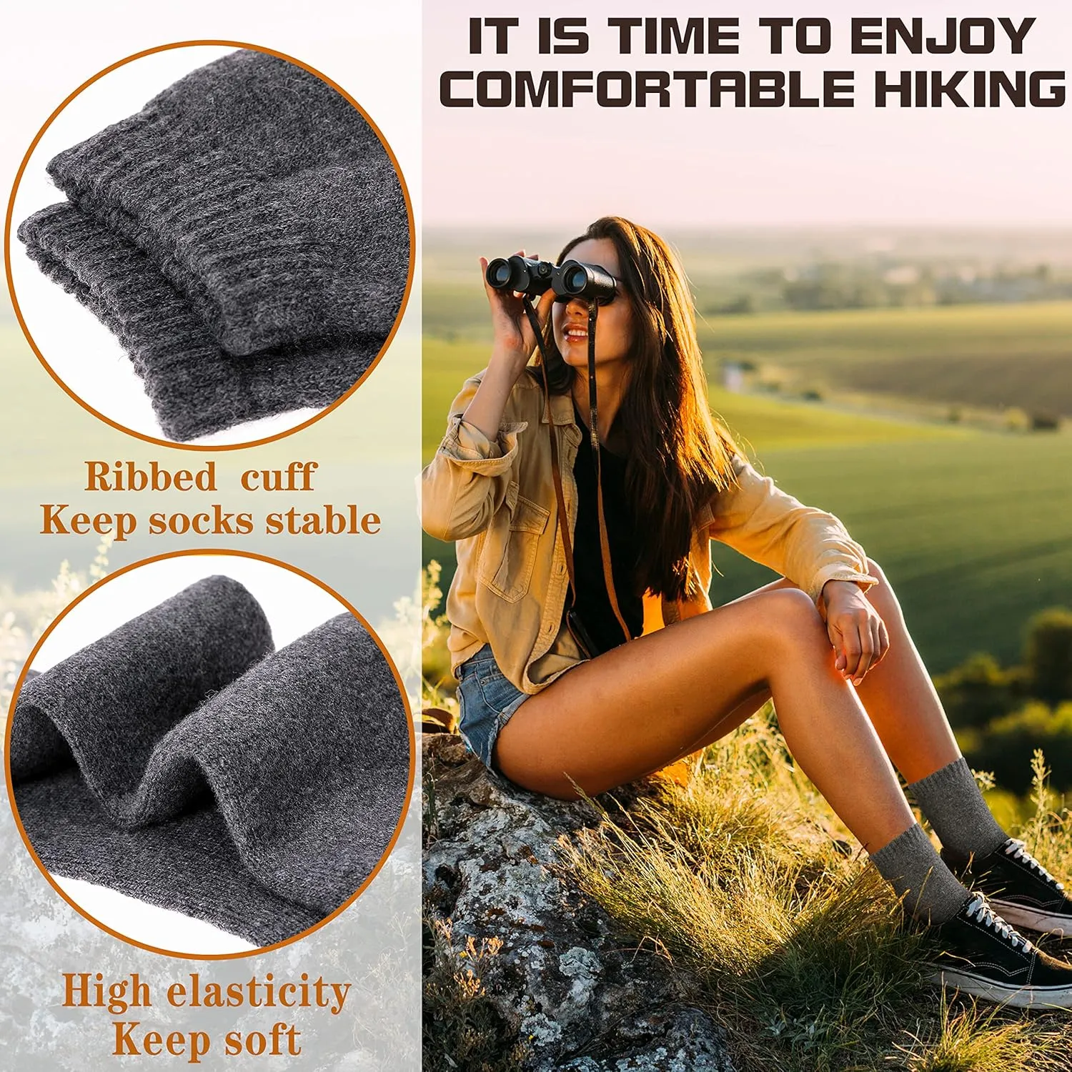 Sandsuced 5 Pack Merino Wool Hiking Socks for Women Warm Winter Thick Thermal Cozy Boot Work Soft Ladies Socks
