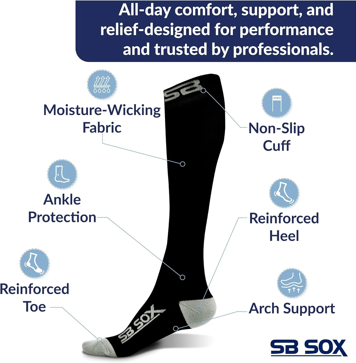 SB SOX Compression Socks for Men & Women (20-30 mmHg) - Best Support Stockings for Travel, Medical, and Sports - Perfect for Everyday Wear